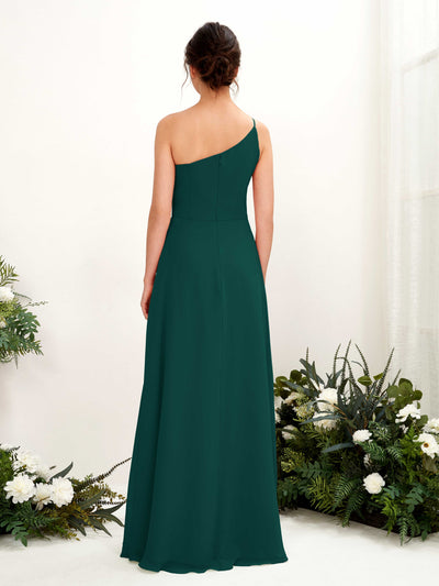 Carlyna A-Linien-Kleid One-Shoulder Chiffon Bodenlang Beinschlitz Brautjungfernkleider Dunkelsmaragd #farbe_dunkelsmaragd