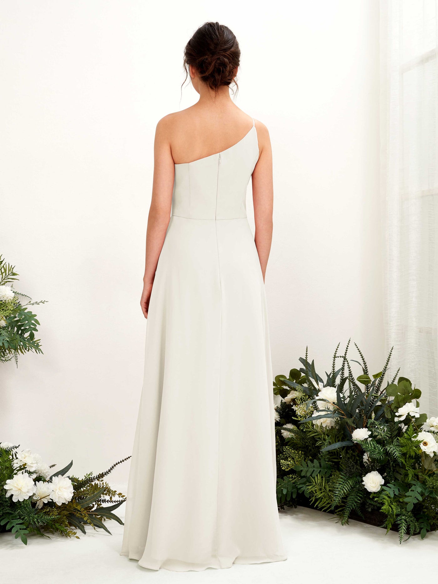 Carlyna A-Linien-Kleid One-Shoulder Chiffon Bodenlang Beinschlitz Brautjungfernkleider Elfenbein #farbe_elfenbein