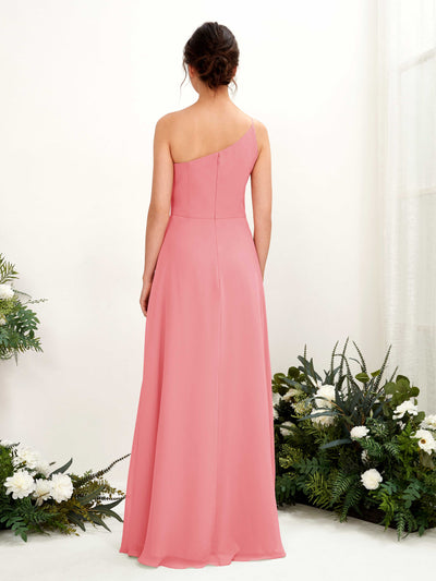 Carlyna A-Linien-Kleid One-Shoulder Chiffon Bodenlang Beinschlitz Brautjungfernkleider Korallenrosa #farbe_korallenrosa