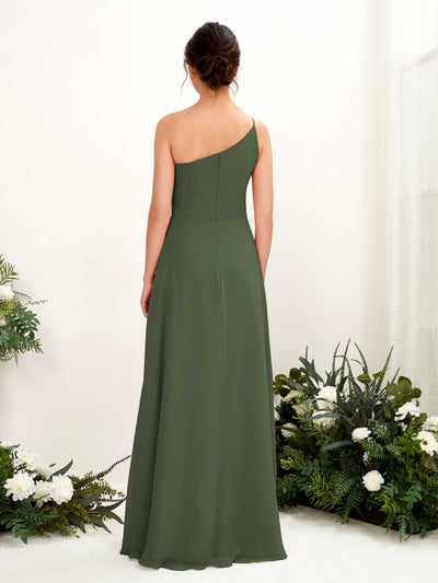 Carlyna A-Linien-Kleid One-Shoulder Chiffon Bodenlang Beinschlitz Brautjungfernkleider Martini-Olive #farbe_martini-olive