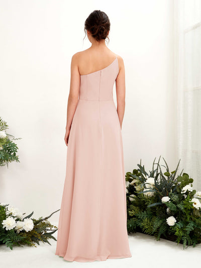 Carlyna A-Linien-Kleid One-Shoulder Chiffon Bodenlang Beinschlitz Brautjungfernkleider Perlrosa #farbe_perlrosa