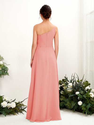 Carlyna A-Linien-Kleid One-Shoulder Chiffon Bodenlang Beinschlitz Brautjungfernkleider Pfirsichrosa #farbe_pfirsichrosa