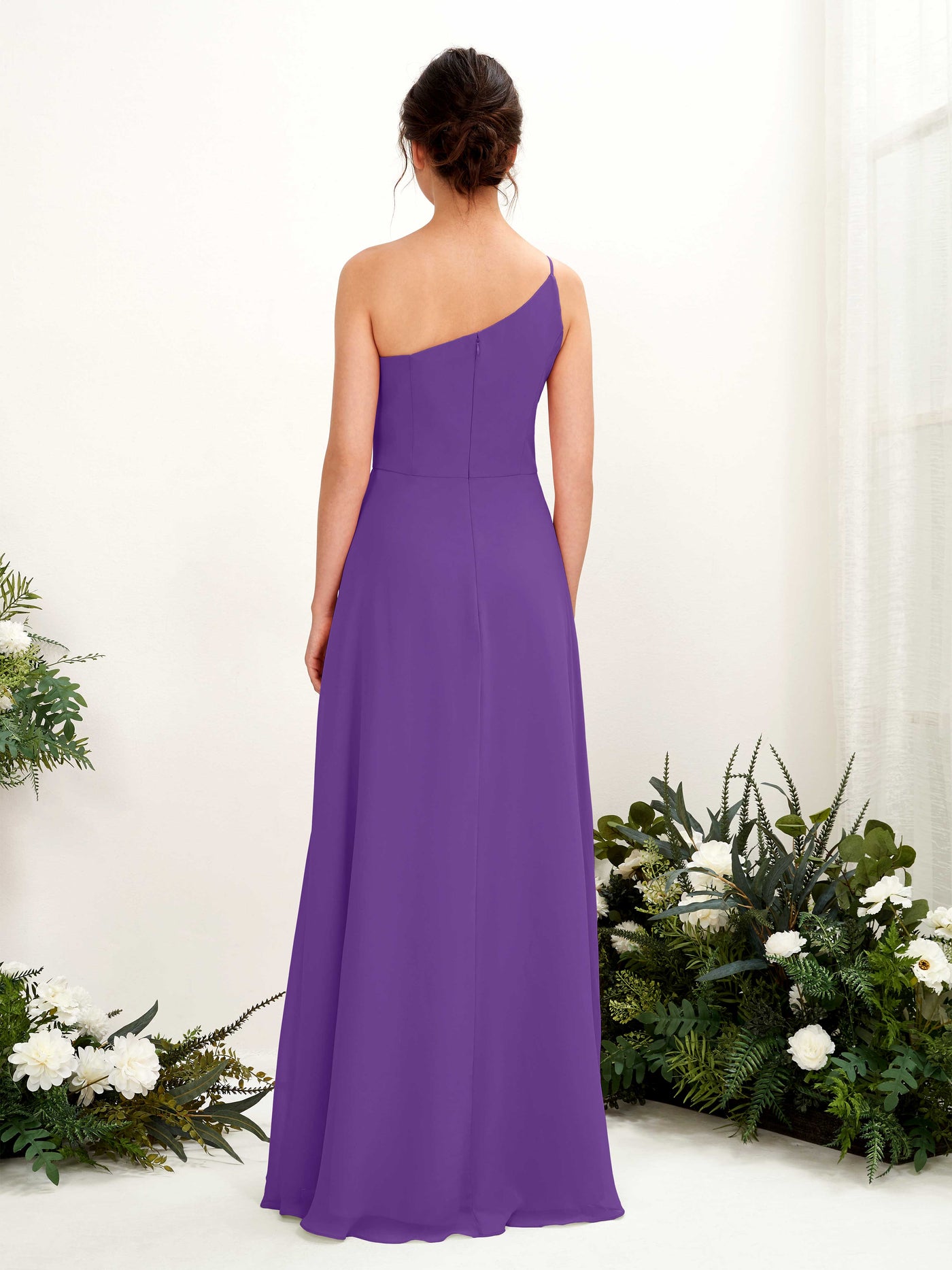 Carlyna A-Linien-Kleid One-Shoulder Chiffon Bodenlang Beinschlitz Brautjungfernkleider Regency #farbe_regency