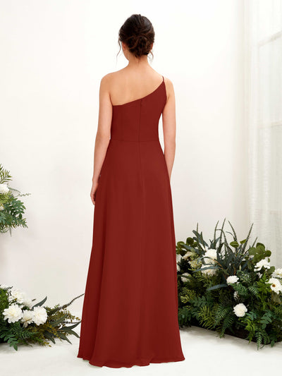 Carlyna A-Linien-Kleid One-Shoulder Chiffon Bodenlang Beinschlitz Brautjungfernkleider Rostrot #farbe_rostrot