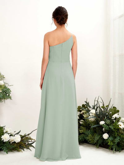 Carlyna A-Linien-Kleid One-Shoulder Chiffon Bodenlang Beinschlitz Brautjungfernkleider Salbeigrün #farbe_salbeigr-n