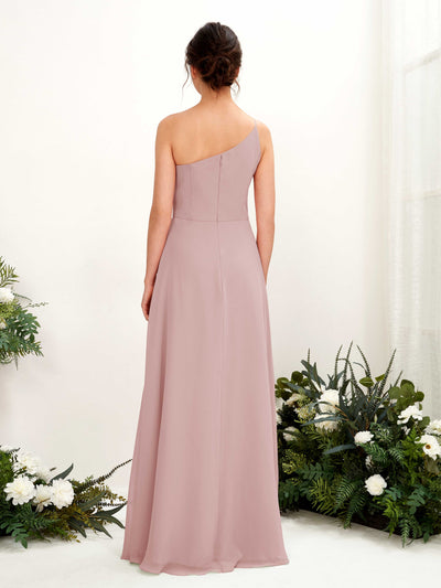 Carlyna A-Linien-Kleid One-Shoulder Chiffon Bodenlang Beinschlitz Brautjungfernkleider Staubige Rose #farbe_staubige-rose
