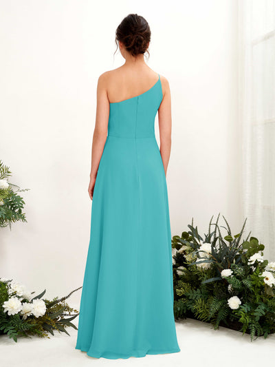 Carlyna A-Linien-Kleid One-Shoulder Chiffon Bodenlang Beinschlitz Brautjungfernkleider Türkis #farbe_t-rkis