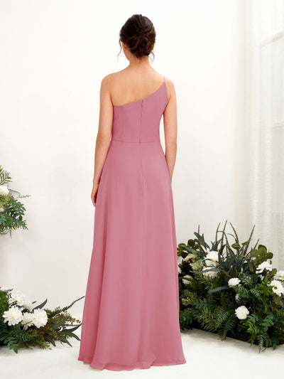 Carlyna A-Linien-Kleid One-Shoulder Chiffon Bodenlang Beinschlitz Brautjungfernkleider Wüstenrose #farbe_w-stenrose