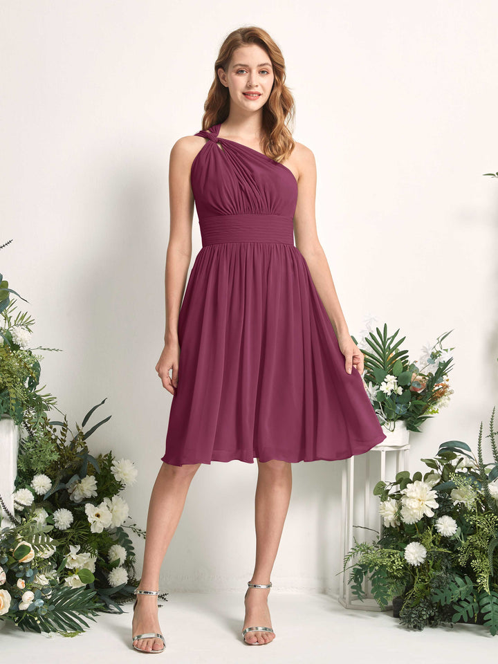 Carlyna A-Linien-Kleid One-Shoulder knielang gerafft aus Chiffon Brautjungfernkleider Chianti 