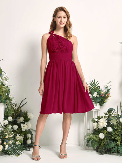 Carlyna A-Linien-Kleid One-Shoulder knielang gerafft aus Chiffon Brautjungfernkleider Narrenrot #farbe_narrenrot