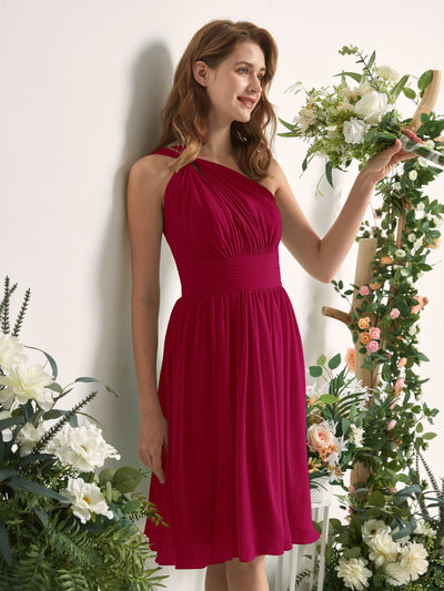 Carlyna A-Linien-Kleid One-Shoulder knielang gerafft aus Chiffon Brautjungfernkleider Narrenrot #farbe_narrenrot
