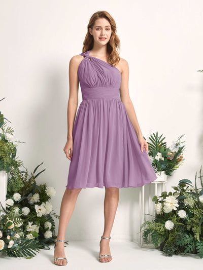 Carlyna A-Linien-Kleid One-Shoulder knielang gerafft aus Chiffon Brautjungfernkleider Orchideen-Nebel #farbe_orchideen-nebel