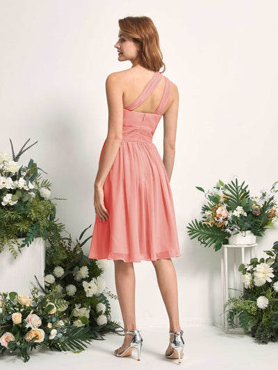 Carlyna A-Linien-Kleid One-Shoulder knielang gerafft aus Chiffon Brautjungfernkleider Pfirsichrosa #farbe_pfirsichrosa