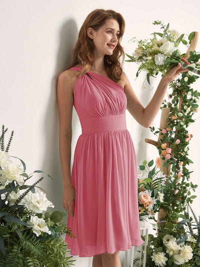 Carlyna A-Linien-Kleid One-Shoulder knielang gerafft aus Chiffon Brautjungfernkleider Wüstenrose #farbe_w-stenrose