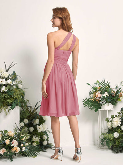 Carlyna A-Linien-Kleid One-Shoulder knielang gerafft aus Chiffon Brautjungfernkleider Wüstenrose #farbe_w-stenrose