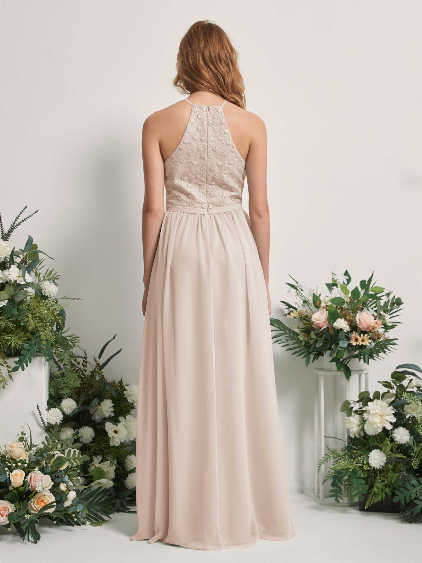 Carlyna A-Linien-Kleid Rundhals Bodenlang Brautjungfernkleider Champagner #farbe_champagner