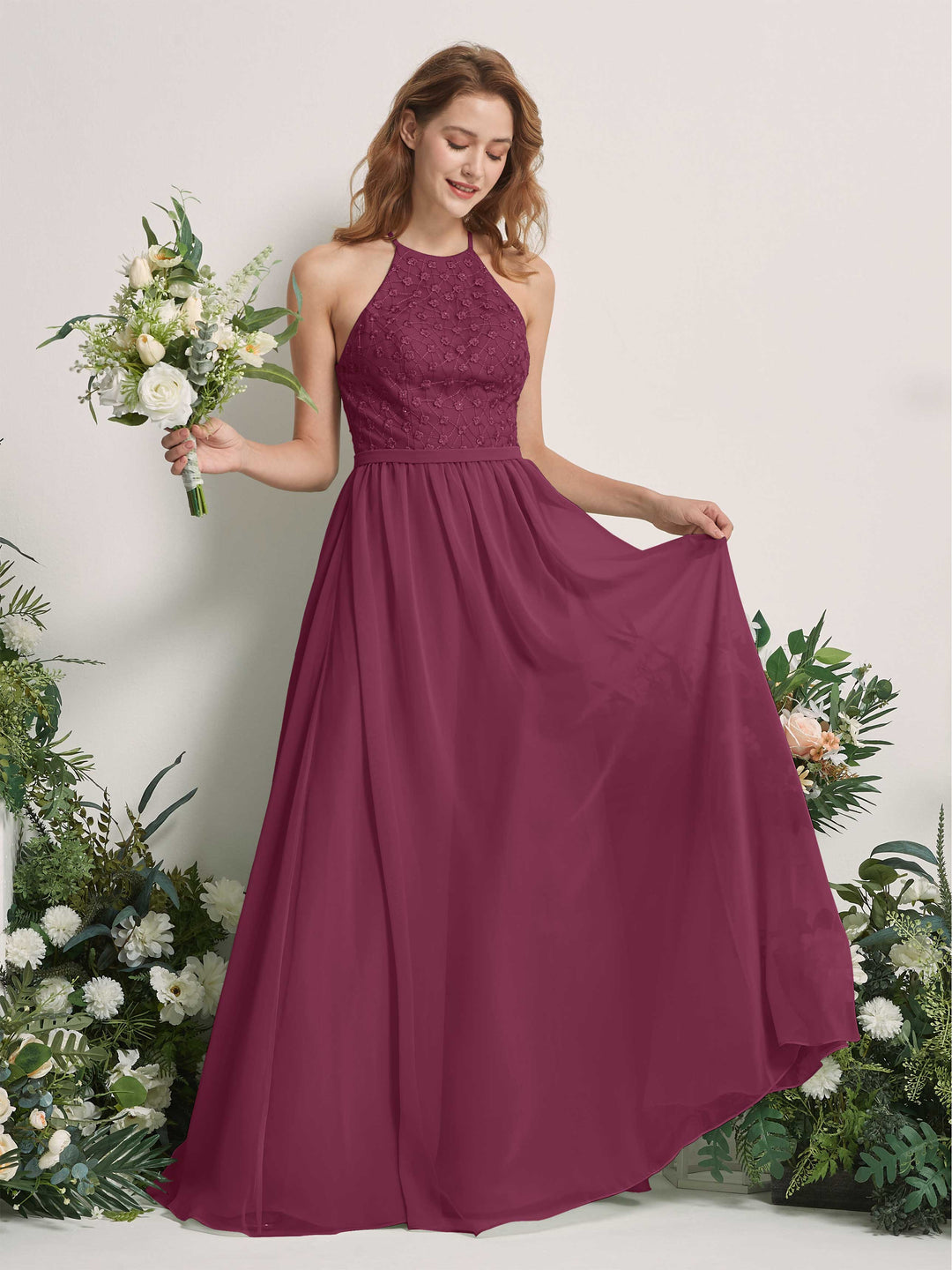 Carlyna A-Linien-Kleid Rundhals Bodenlang Brautjungfernkleider Chianti 