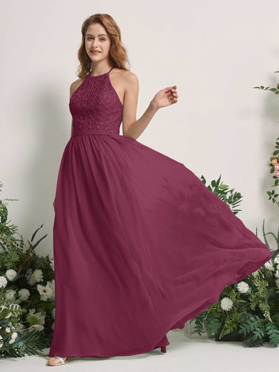Carlyna A-Linien-Kleid Rundhals Bodenlang Brautjungfernkleider Chianti #farbe_chianti