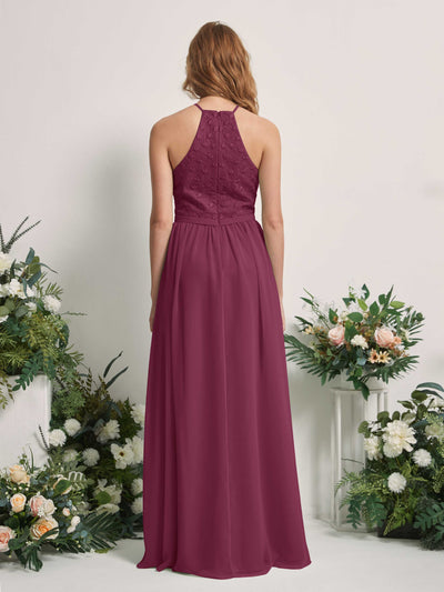 Carlyna A-Linien-Kleid Rundhals Bodenlang Brautjungfernkleider Chianti #farbe_chianti