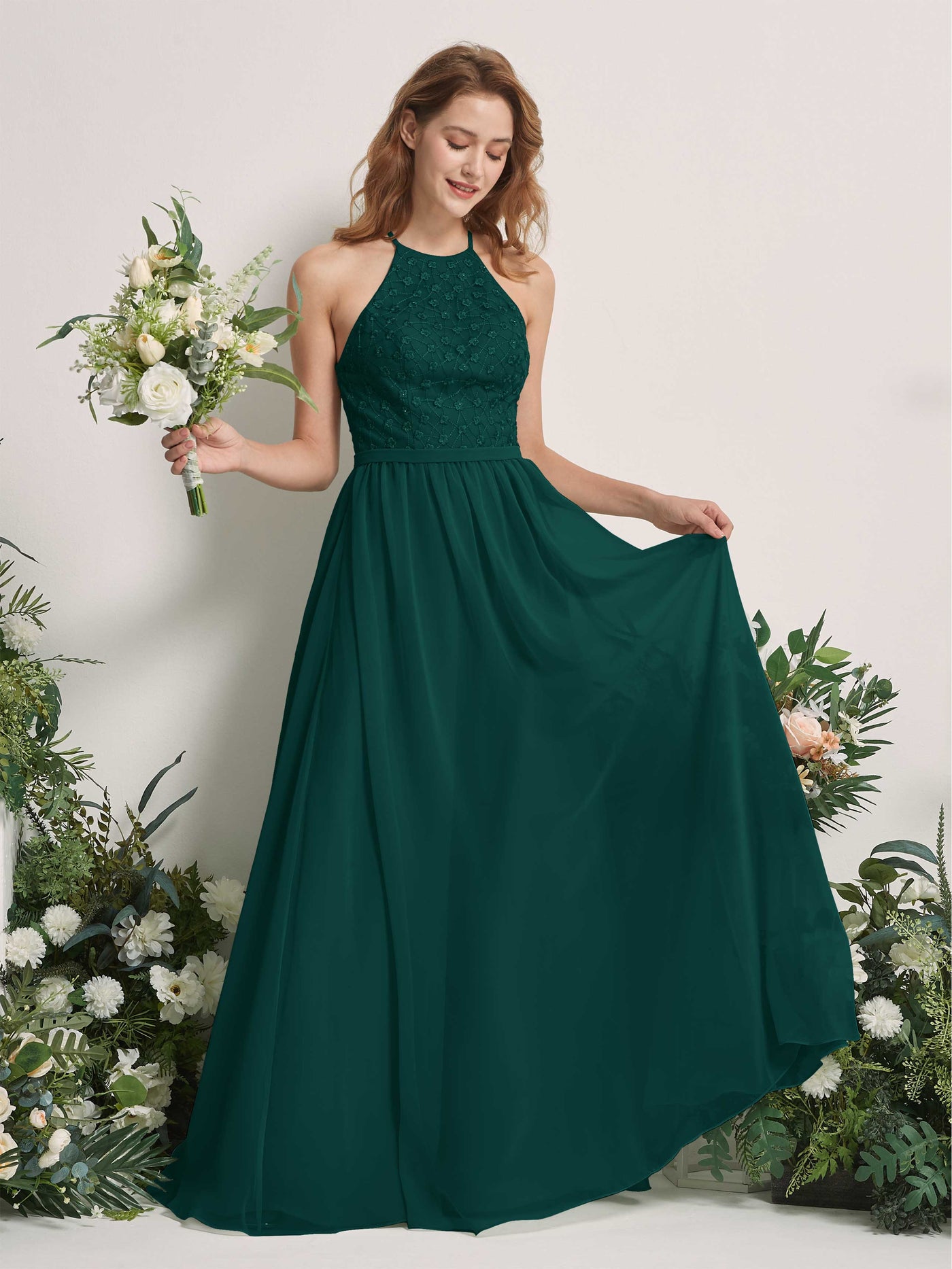 Carlyna A-Linien-Kleid Rundhals Bodenlang Brautjungfernkleider Dunkelsmaragd #farbe_dunkelsmaragd