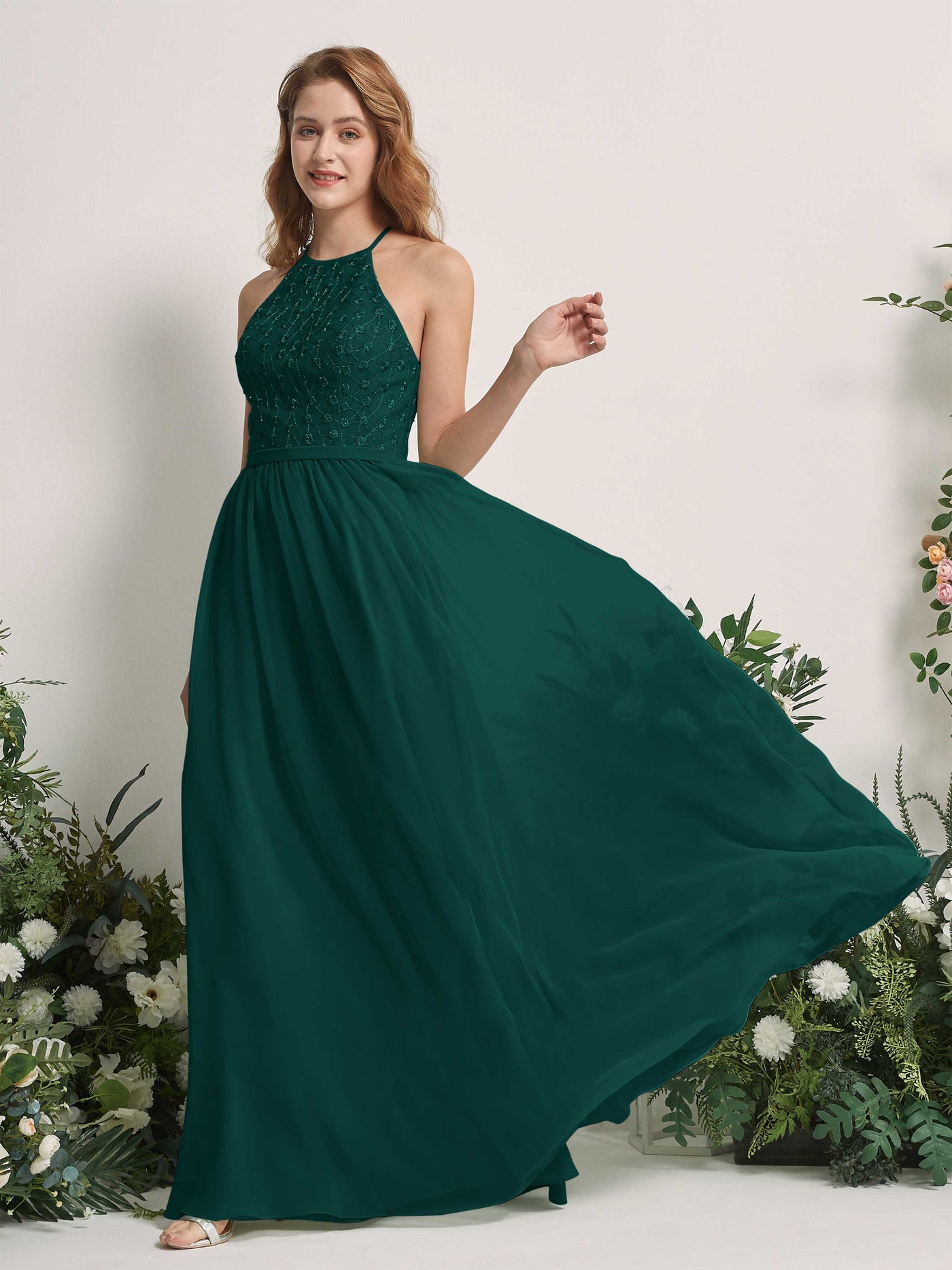 Carlyna A-Linien-Kleid Rundhals Bodenlang Brautjungfernkleider Dunkelsmaragd #farbe_dunkelsmaragd