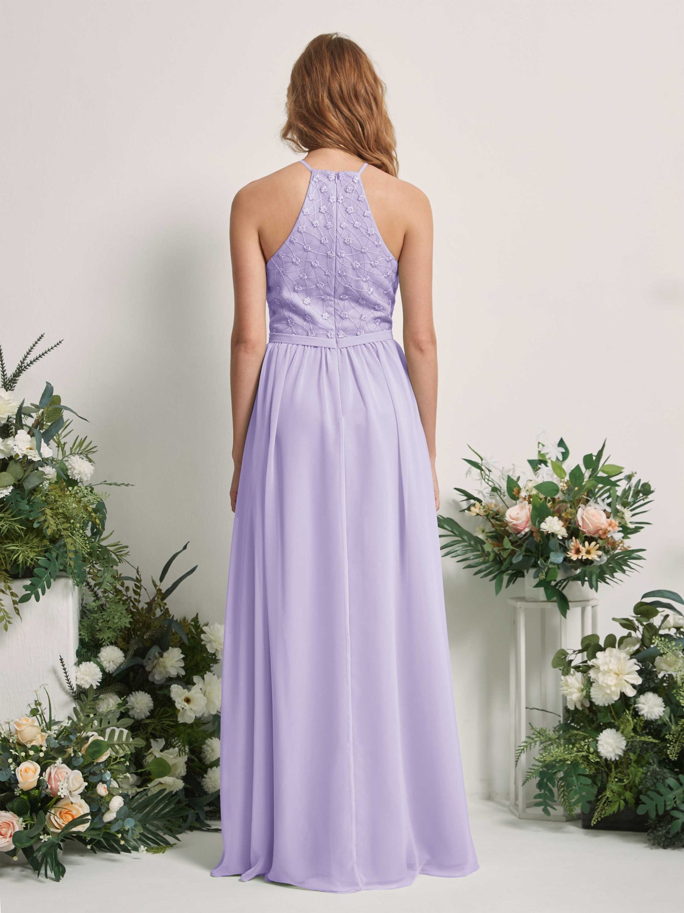 Carlyna A-Linien-Kleid Rundhals Bodenlang Brautjungfernkleider Flieder #farbe_flieder