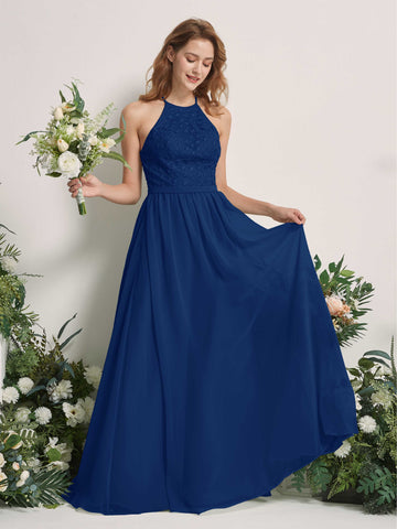 Carlyna A-Linien-Kleid Rundhals Bodenlang Brautjungfernkleider Königsblau #farbe_k-nigsblau