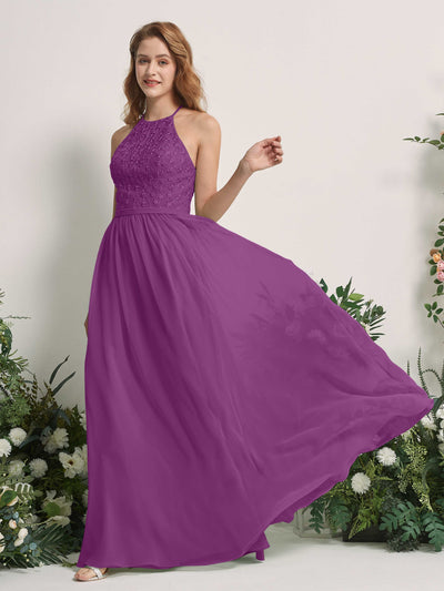 Carlyna A-Linien-Kleid Rundhals Bodenlang Brautjungfernkleider Lila #farbe_lila