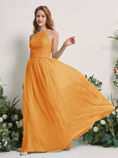 Carlyna A-Linien-Kleid Rundhals Bodenlang Brautjungfernkleider Mango #farbe_mango