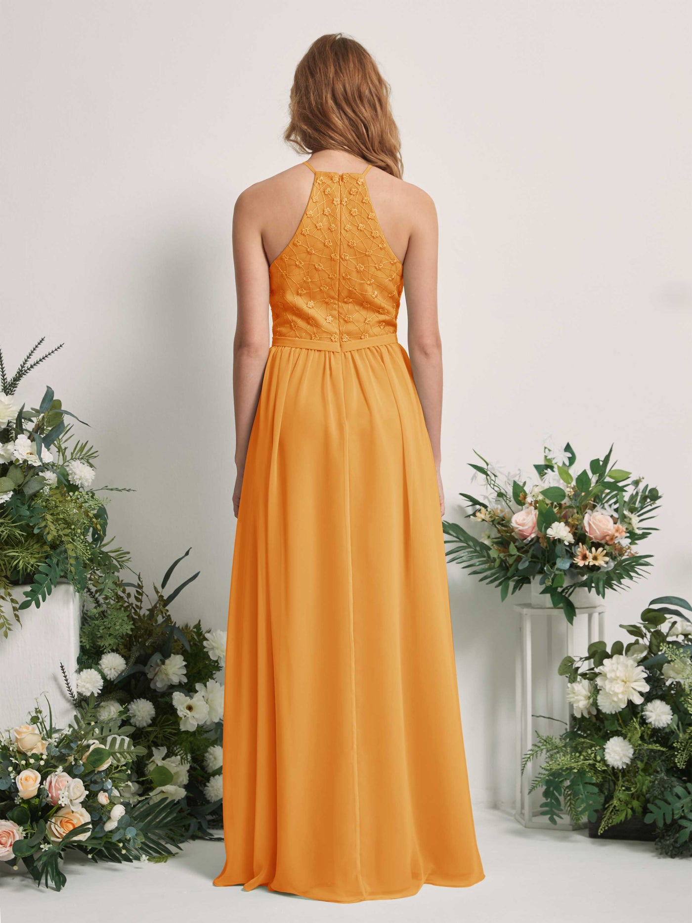 Carlyna A-Linien-Kleid Rundhals Bodenlang Brautjungfernkleider Mango #farbe_mango