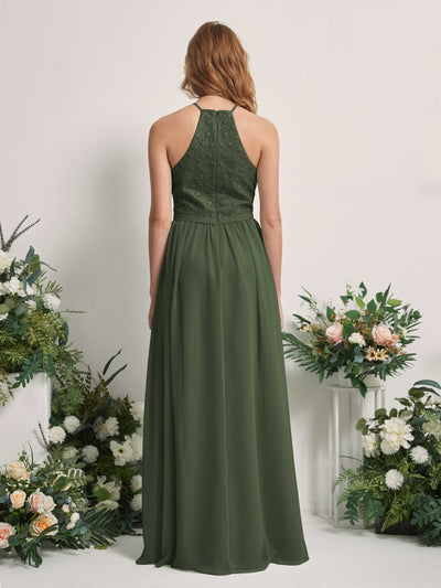 Carlyna A-Linien-Kleid Rundhals Bodenlang Brautjungfernkleider Martini-Olive #farbe_martini-olive