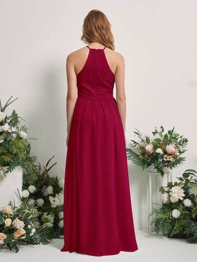 Carlyna A-Linien-Kleid Rundhals Bodenlang Brautjungfernkleider Narrenrot #farbe_narrenrot