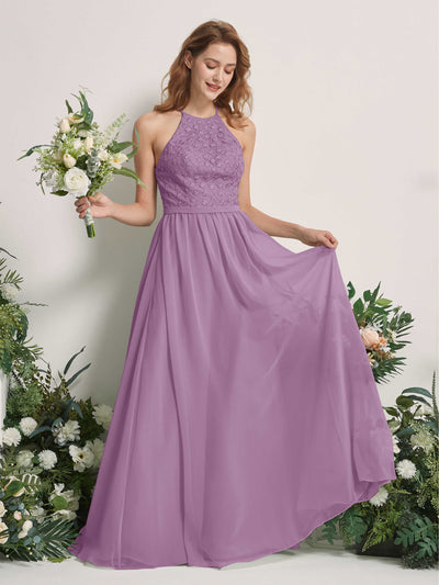 Carlyna A-Linien-Kleid Rundhals Bodenlang Brautjungfernkleider Orchideen-Nebel #farbe_orchideen-nebel