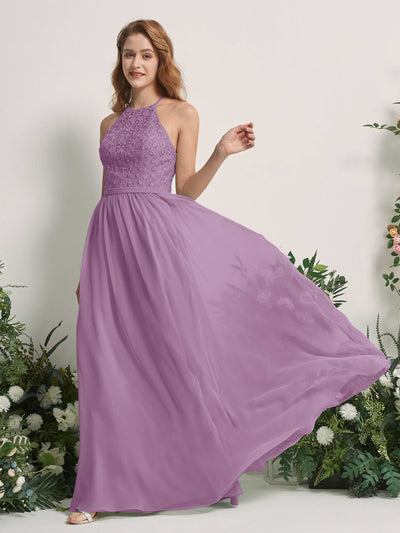 Carlyna A-Linien-Kleid Rundhals Bodenlang Brautjungfernkleider Orchideen-Nebel #farbe_orchideen-nebel