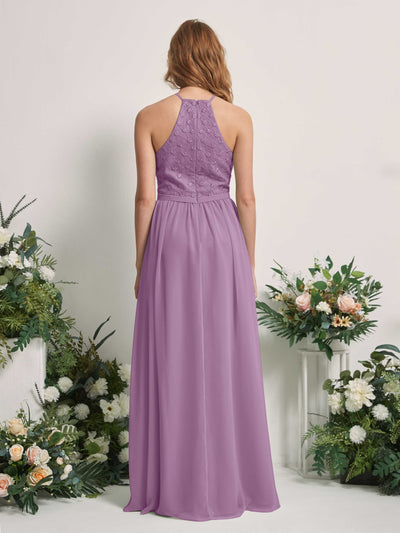 Carlyna A-Linien-Kleid Rundhals Bodenlang Brautjungfernkleider Orchideen-Nebel #farbe_orchideen-nebel