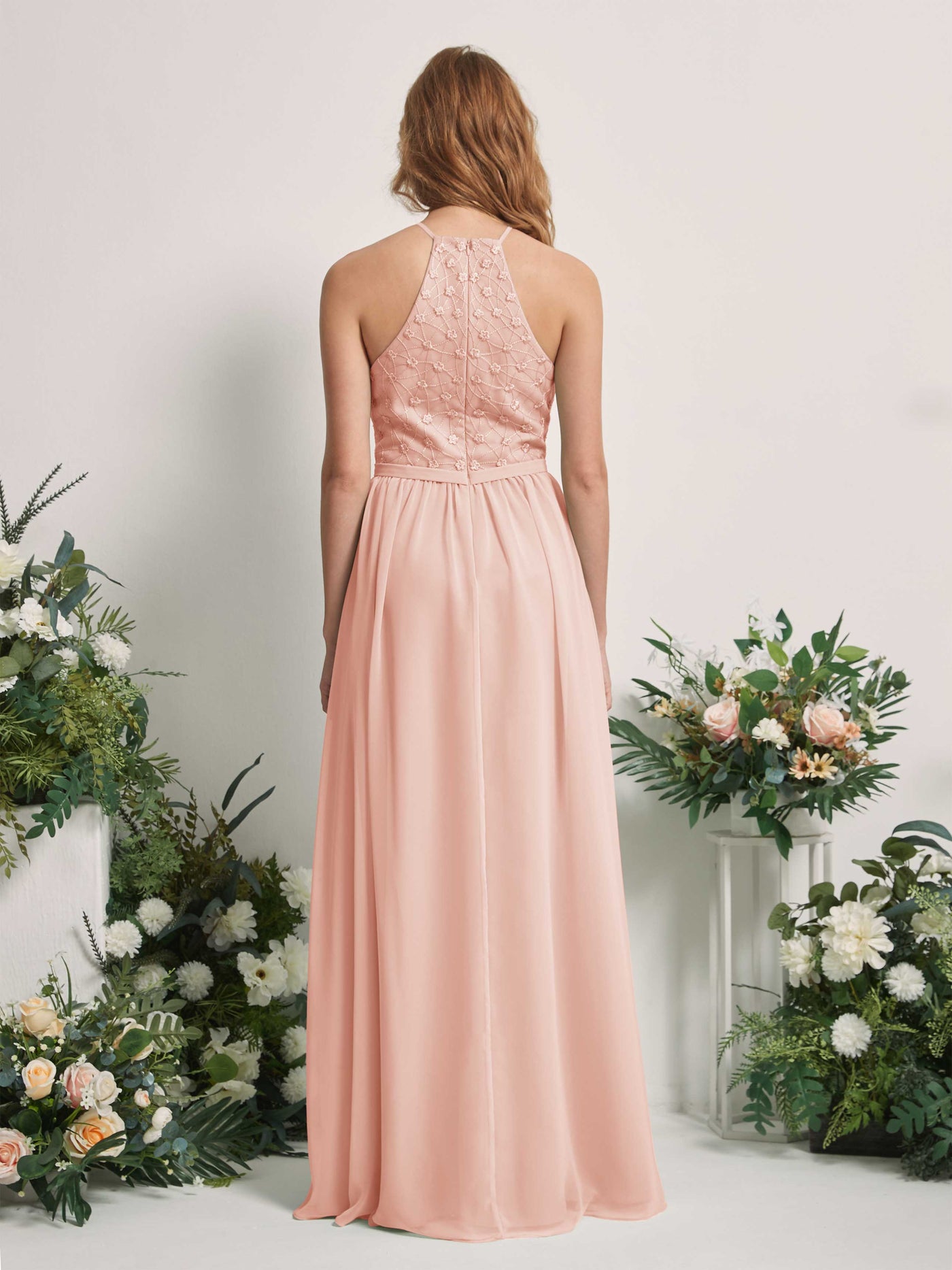 Carlyna A-Linien-Kleid Rundhals Bodenlang Brautjungfernkleider Perlrosa #farbe_perlrosa