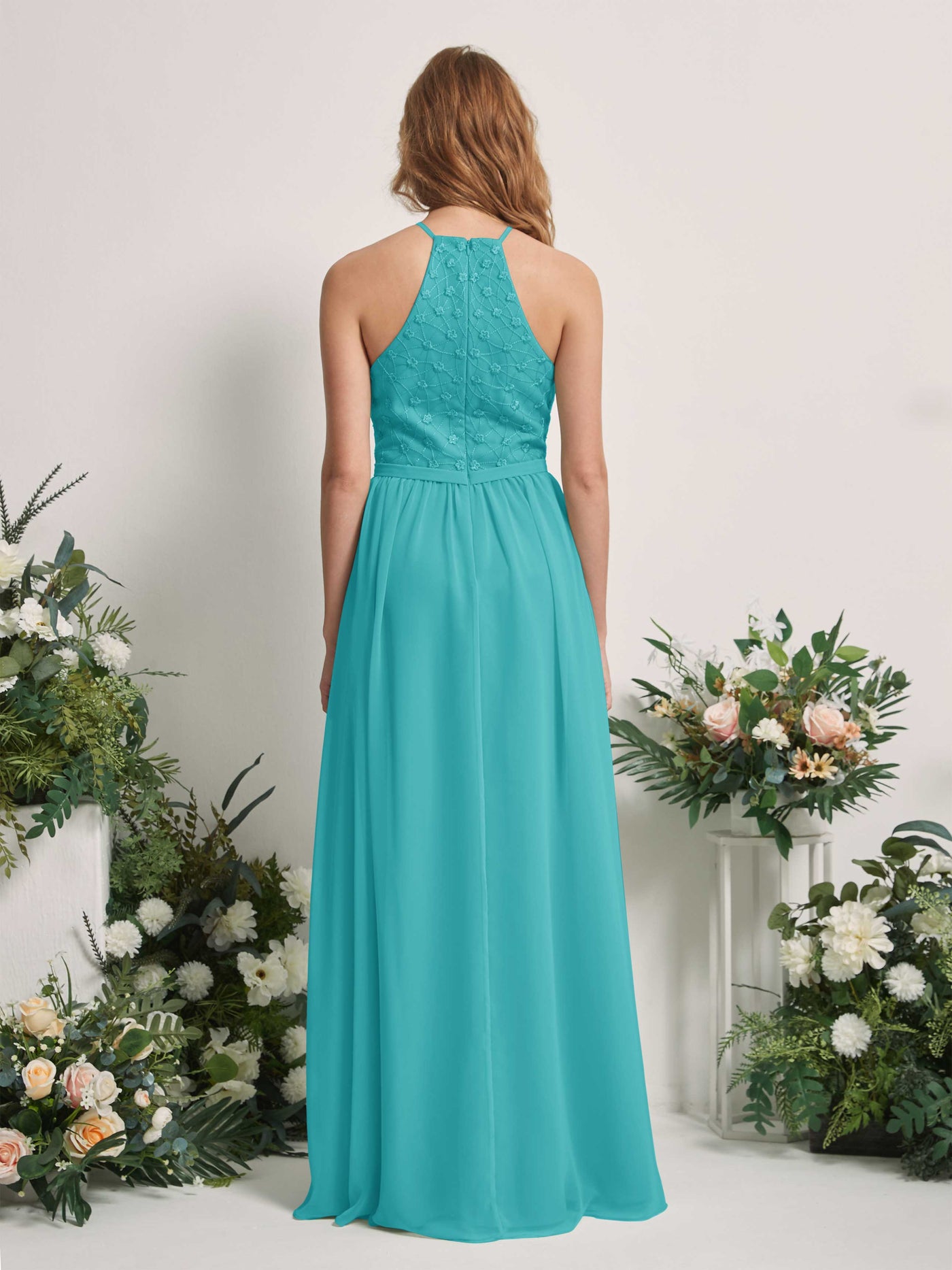Carlyna A-Linien-Kleid Rundhals Bodenlang Brautjungfernkleider Türkis #farbe_t-rkis
