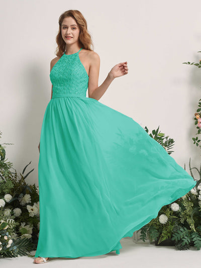 Carlyna A-Linien-Kleid Rundhals Bodenlang Brautjungfernkleider Tiffany-Blau #farbe_tiffany-blau