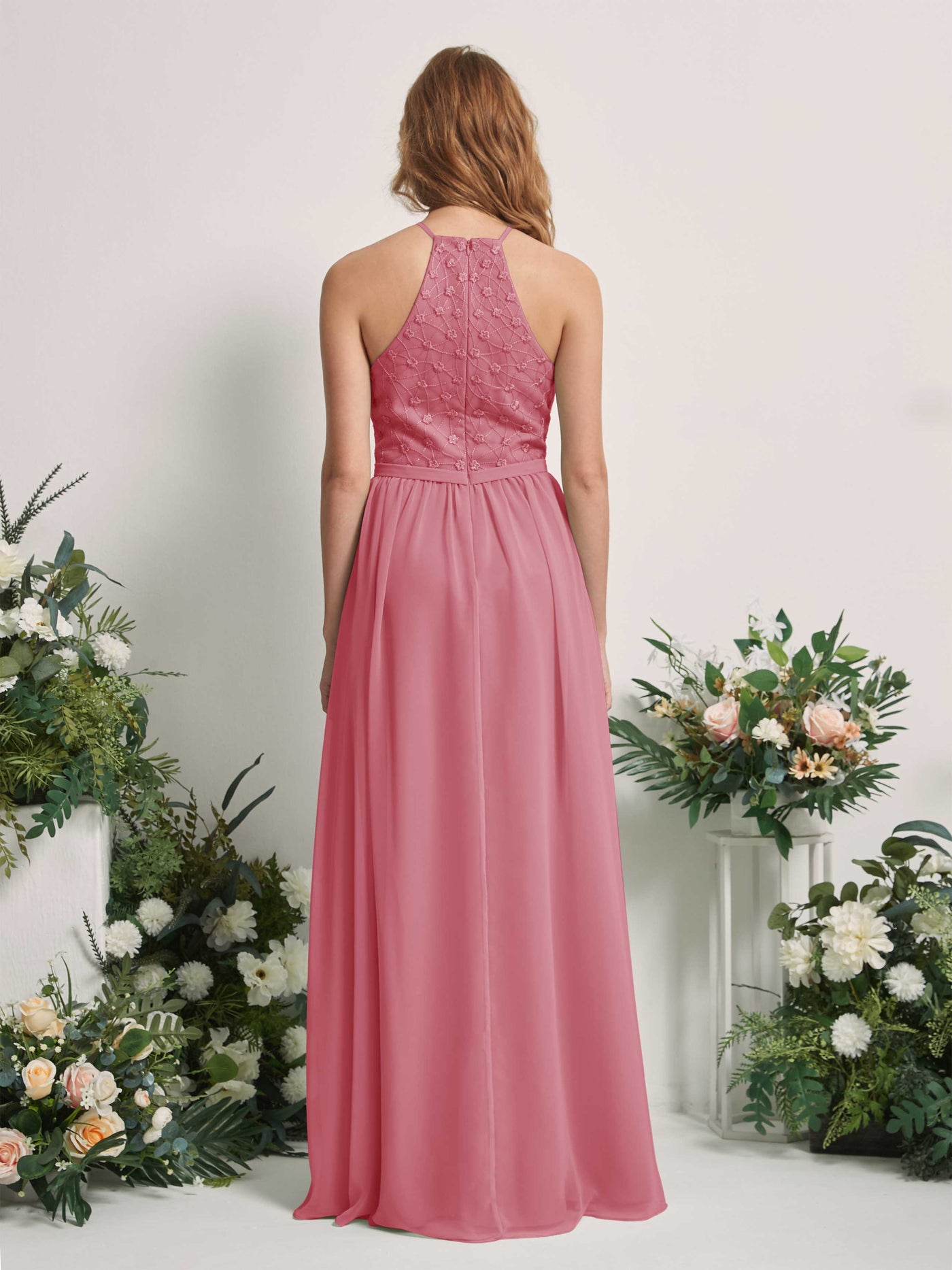 Carlyna A-Linien-Kleid Rundhals Bodenlang Brautjungfernkleider Wüstenrose #farbe_w-stenrose