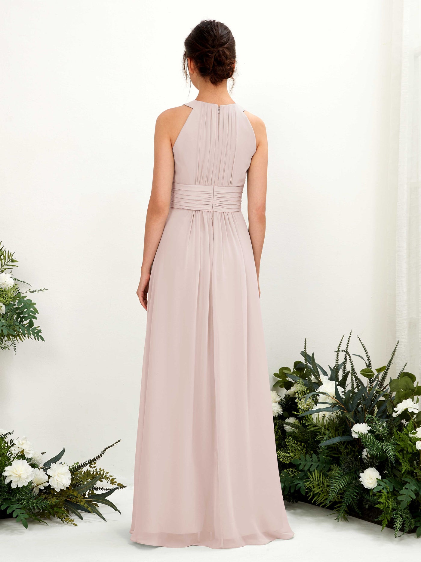 Carlyna A-Linien-Kleid Rundhals Bodenlang gerafft Brautjungfernkleider Biscotti #farbe_biscotti