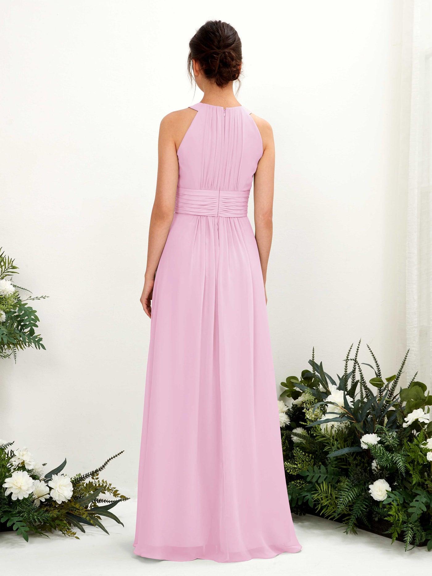 Carlyna A-Linien-Kleid Rundhals Bodenlang gerafft Brautjungfernkleider Bonbonrosa #farbe_bonbonrosa