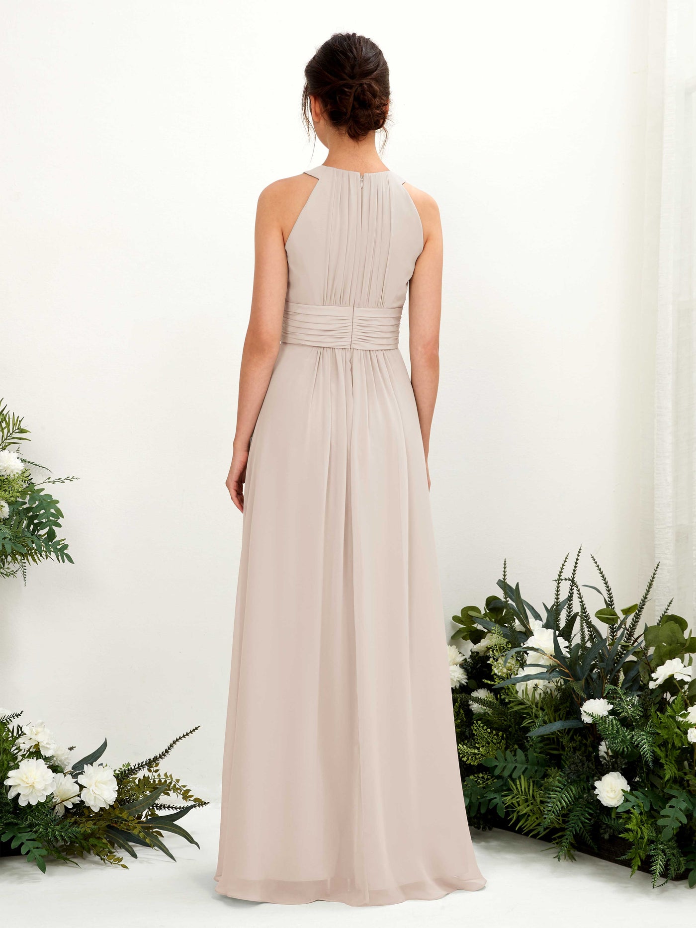 Carlyna A-Linien-Kleid Rundhals Bodenlang gerafft Brautjungfernkleider Champagner #farbe_champagner