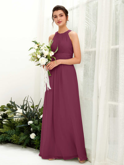 Carlyna A-Linien-Kleid Rundhals Bodenlang gerafft Brautjungfernkleider Chianti #farbe_chianti