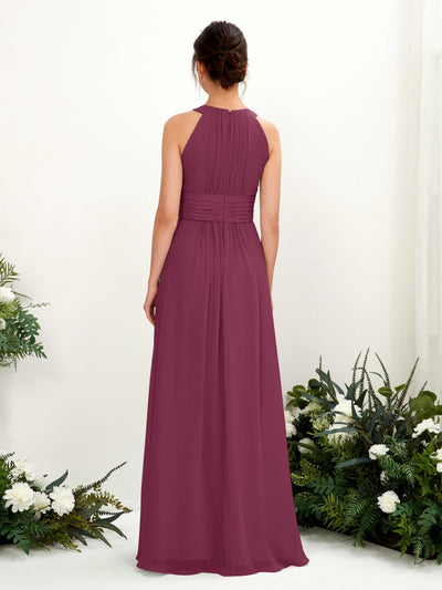 Carlyna A-Linien-Kleid Rundhals Bodenlang gerafft Brautjungfernkleider Chianti #farbe_chianti