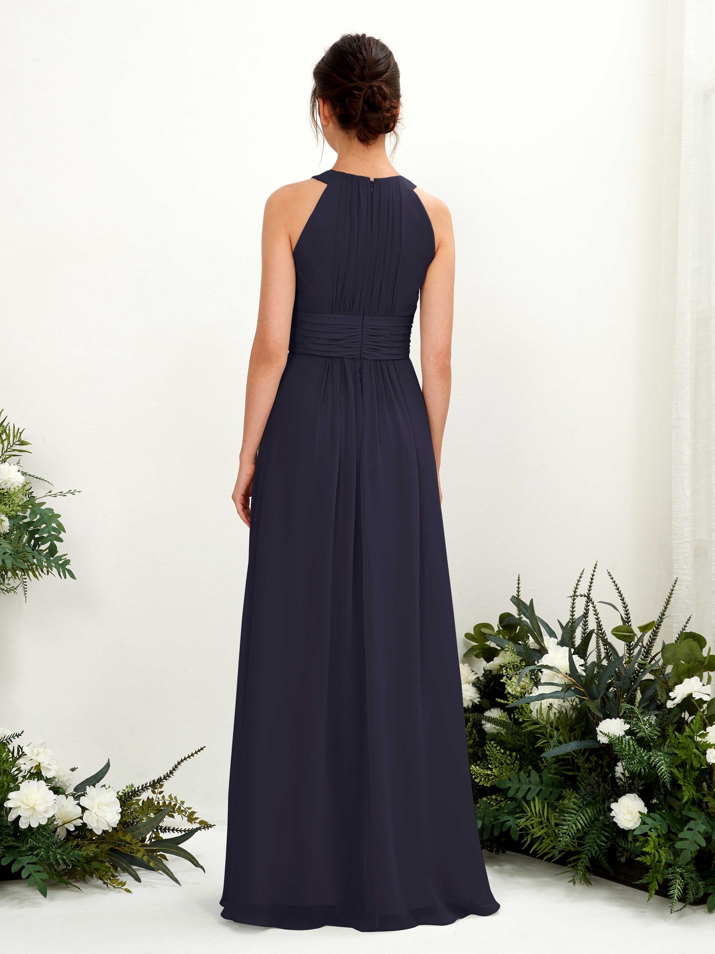 Carlyna A-Linien-Kleid Rundhals Bodenlang gerafft Brautjungfernkleider Dunkel Marineblau #farbe_dunkel-marineblau