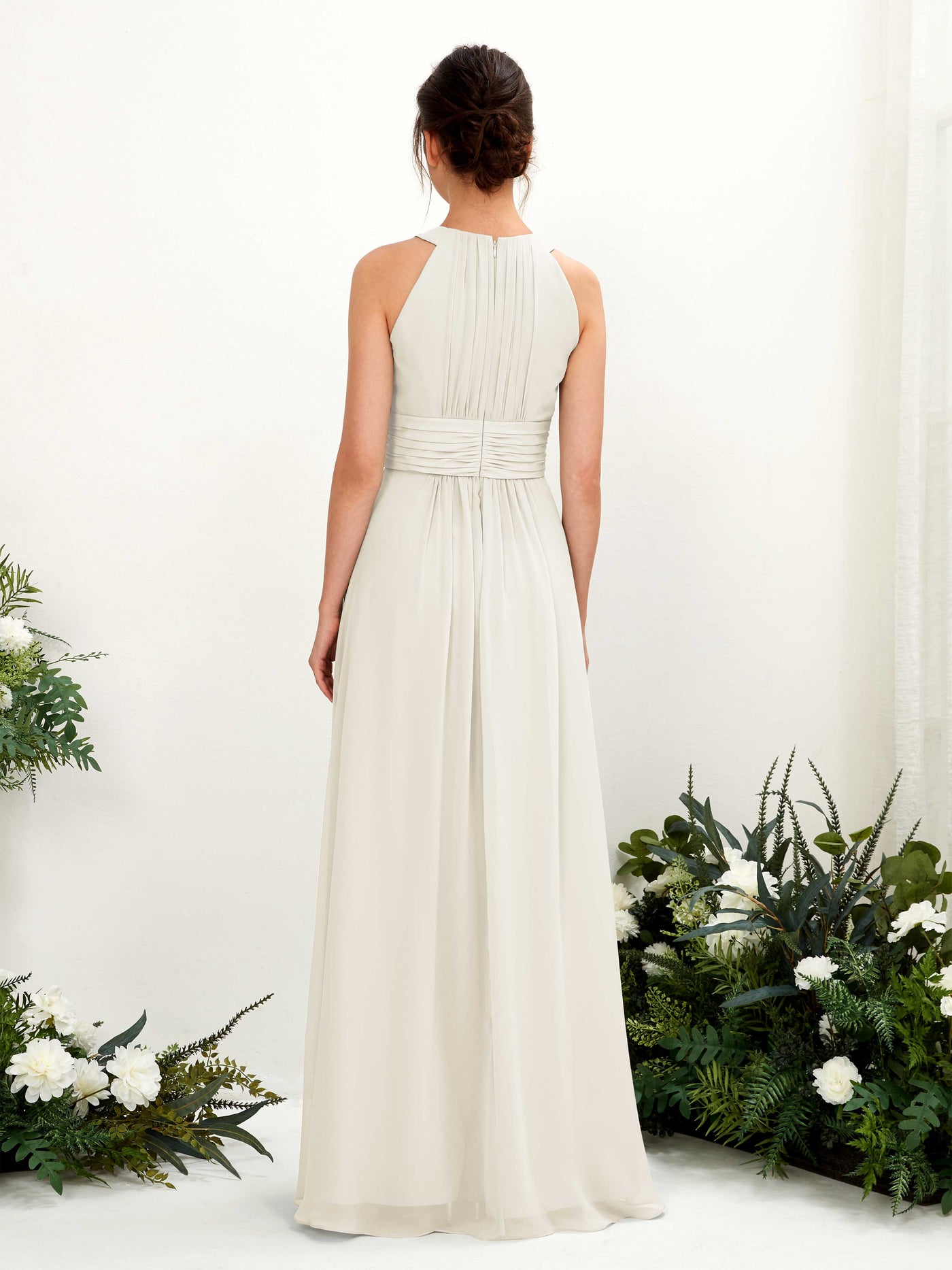 Carlyna A-Linien-Kleid Rundhals Bodenlang gerafft Brautjungfernkleider Elfenbein #farbe_elfenbein