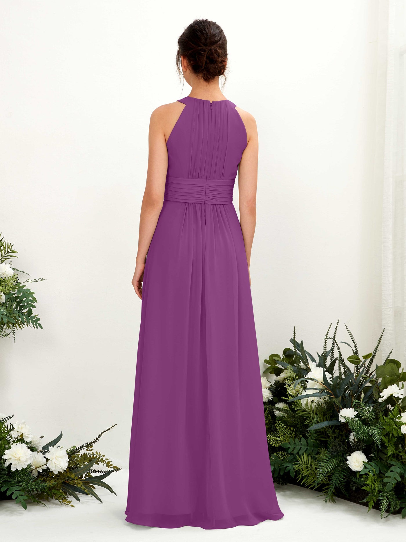 Carlyna A-Linien-Kleid Rundhals Bodenlang gerafft Brautjungfernkleider Lila #farbe_lila
