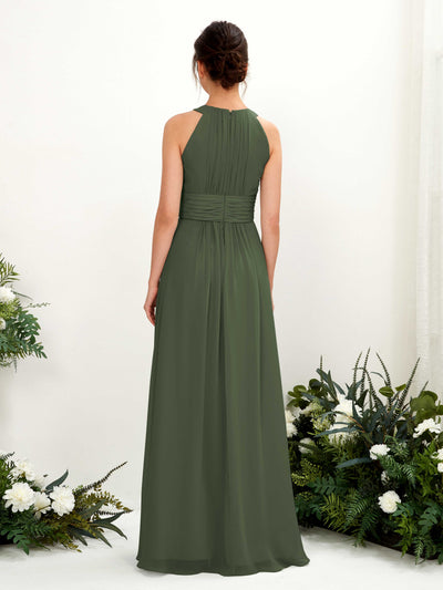 Carlyna A-Linien-Kleid Rundhals Bodenlang gerafft Brautjungfernkleider Martini-Olive #farbe_martini-olive