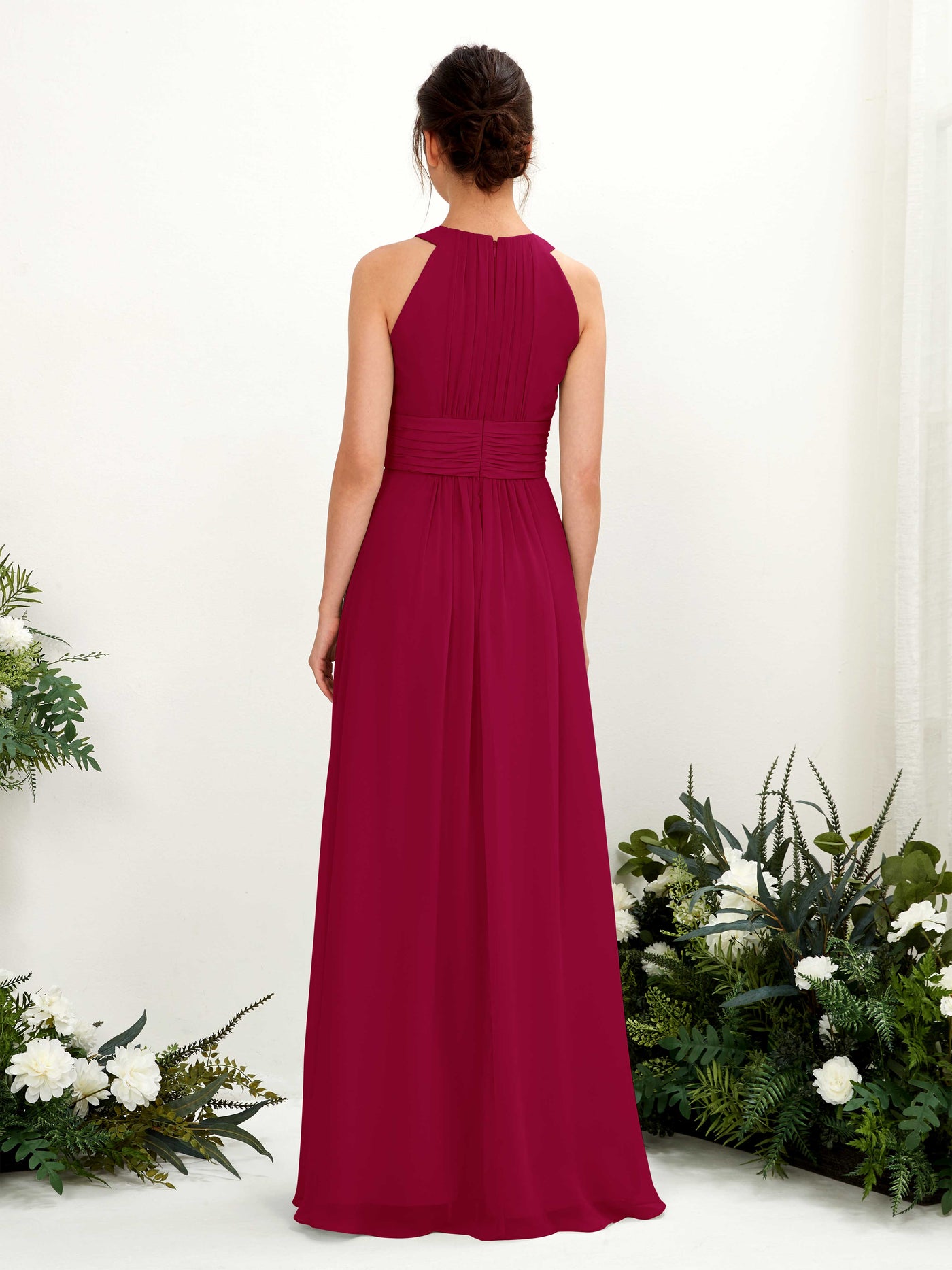 Carlyna A-Linien-Kleid Rundhals Bodenlang gerafft Brautjungfernkleider Narrenrot #farbe_narrenrot