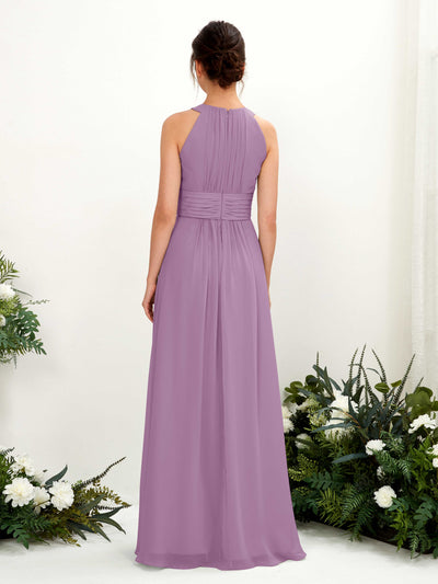 Carlyna A-Linien-Kleid Rundhals Bodenlang gerafft Brautjungfernkleider Orchideen-Nebel #farbe_orchideen-nebel